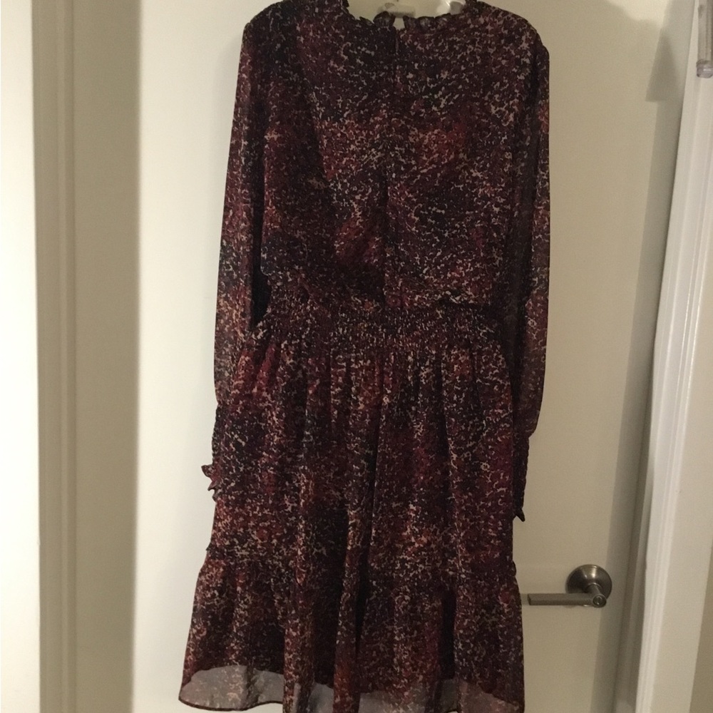 Just Taylor Animal Print Long Sleeved  Chiffon Smocked Dress Size 14  $30 - Picture 9 of 13